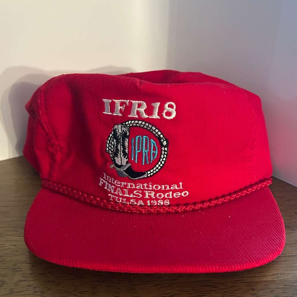 International Finals Rodeo Hat Mens OSFM Red Corduroy 1988 Tulsa IPRA